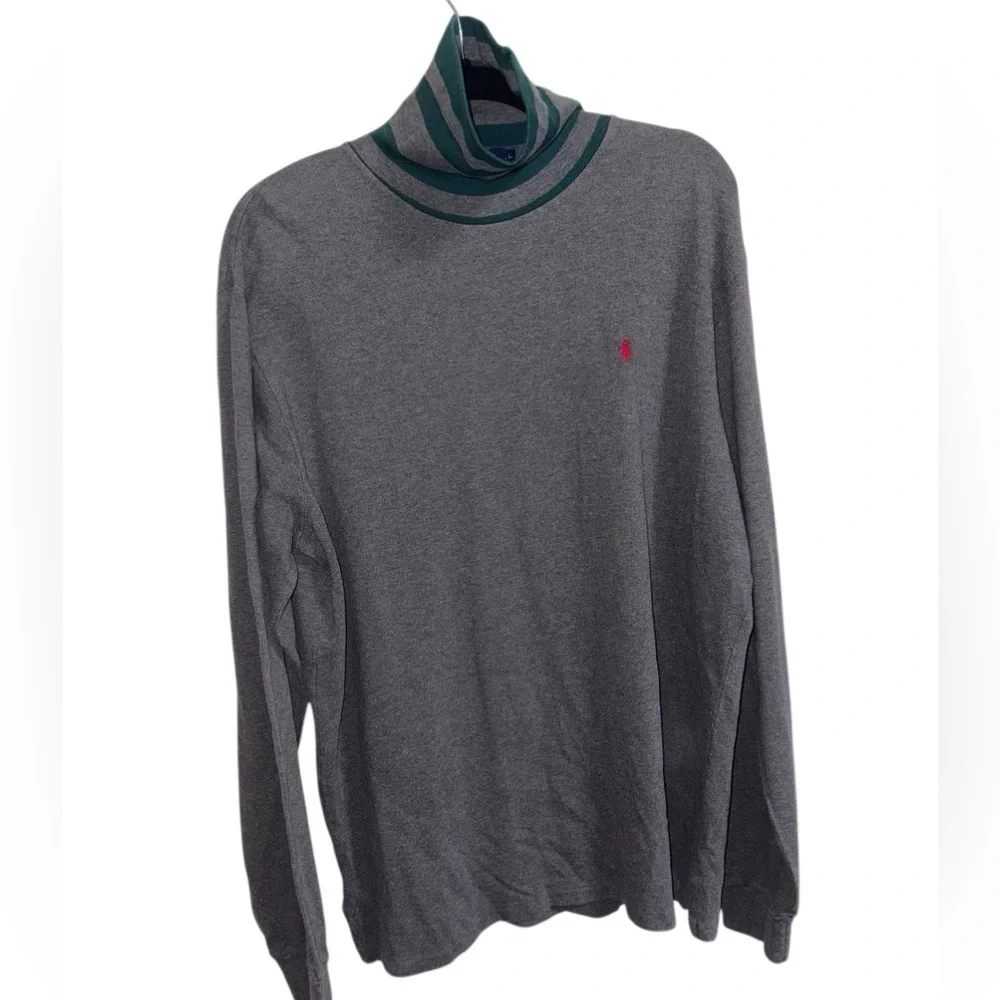 Polo by Ralph Lauren Fold-Over Turtleneck Long Sleeve Shirt Gray Green L